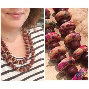 Wood Bead Necklace with Handpainted Beads